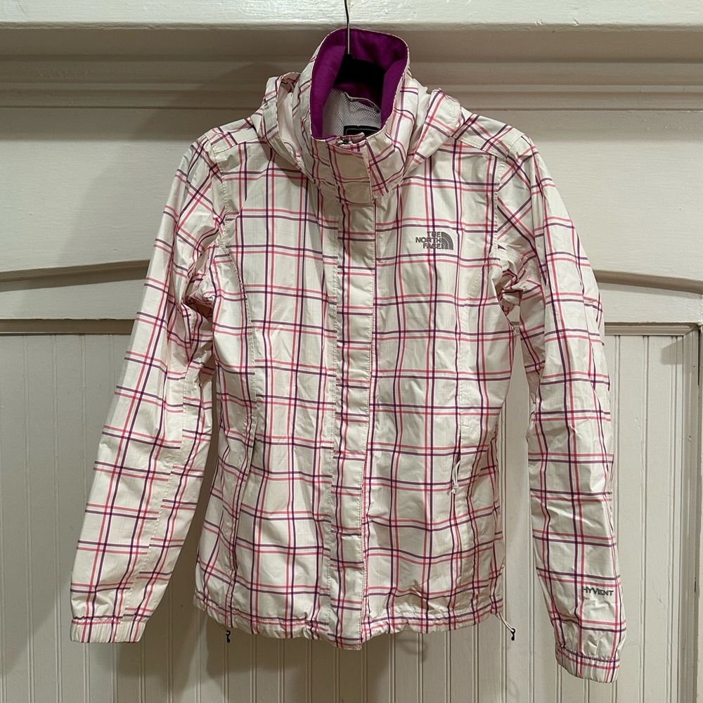 The North Face Hyvent Windbreaker Plaid White / Purple Jacket Size Medium